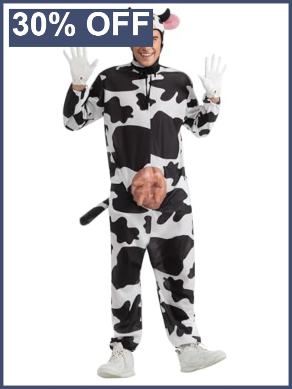 Comical Cow Costume Adult Mens Jumpsuit Headpiece Halloween Cosplay